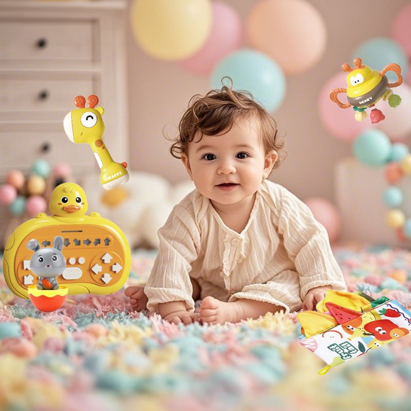 Baby First Discovery Sensory Play Set – Rattles, Teethers, Musical Remote & Soft Cloth Book
