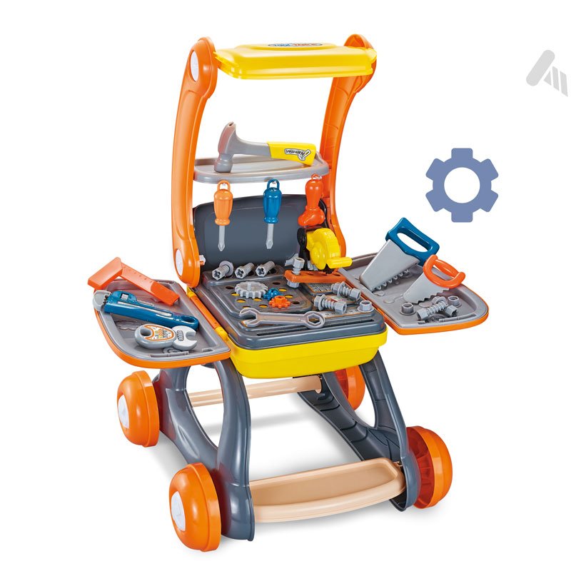 Kids’ 2-in-1 Mobile Engineering Workbench Play Set – Educational Simulation Tool Cart with 30+ Realistic Accessories