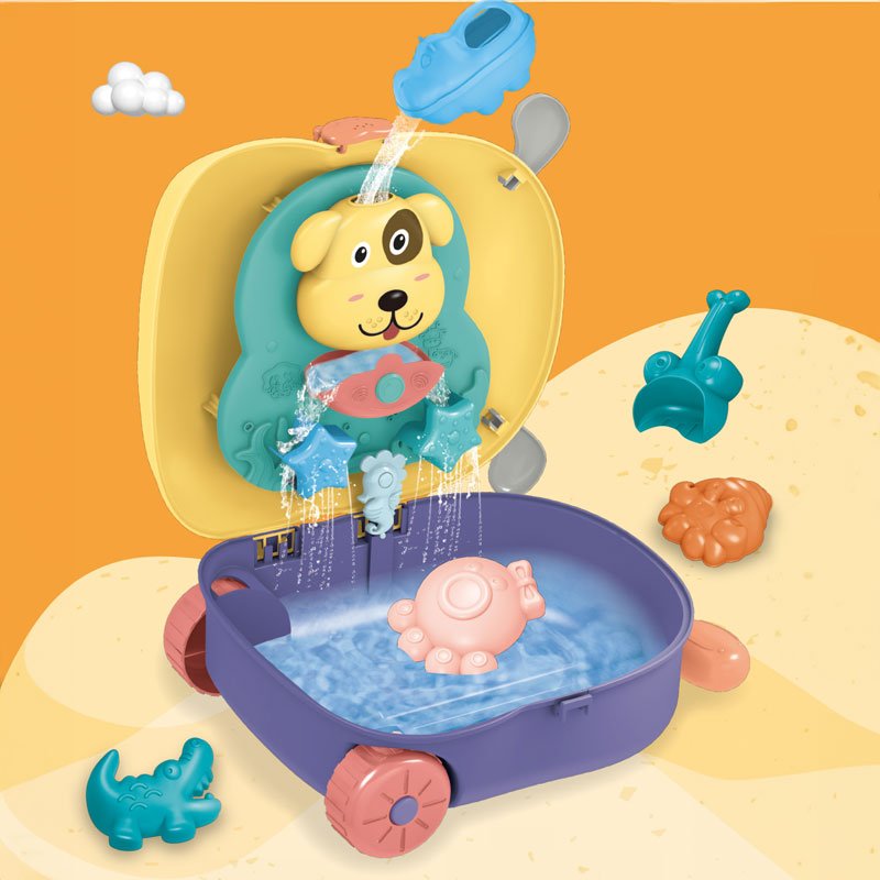2-in-1 Mobile Puppy Water Station Play Set – Interactive Bath & Sand Toy with Rolling Suitcase Design