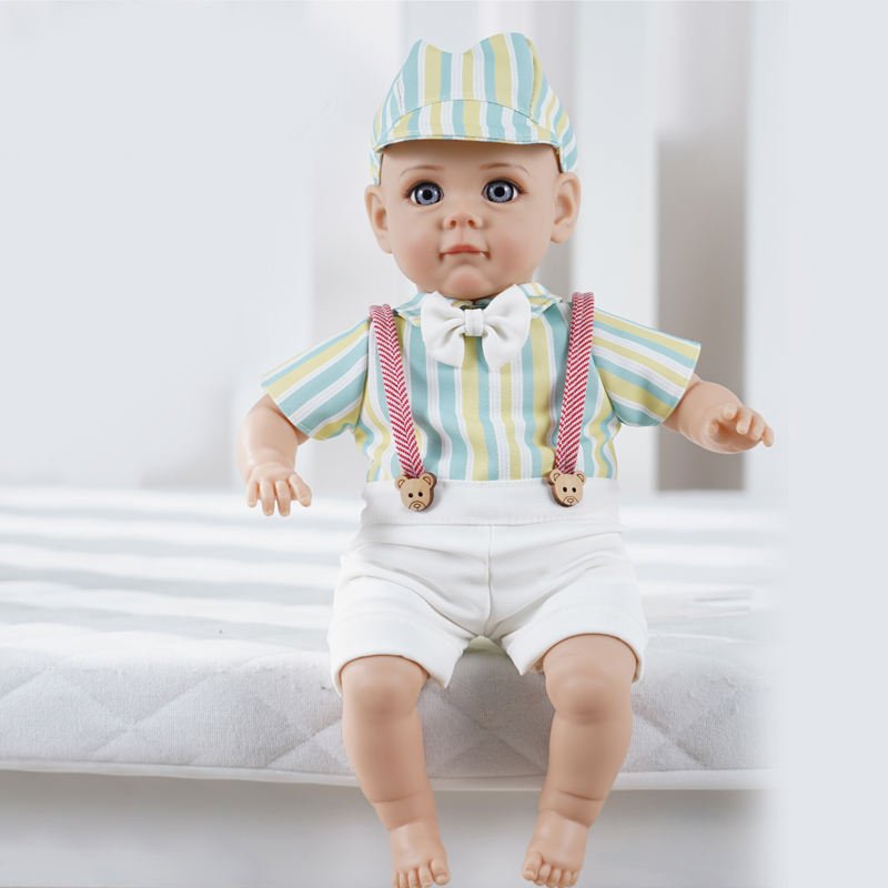 14 Inch Realistic Reborn Baby Doll Lifelike Toddler Hand-Rooted Blonde Hair Knitted Outfit