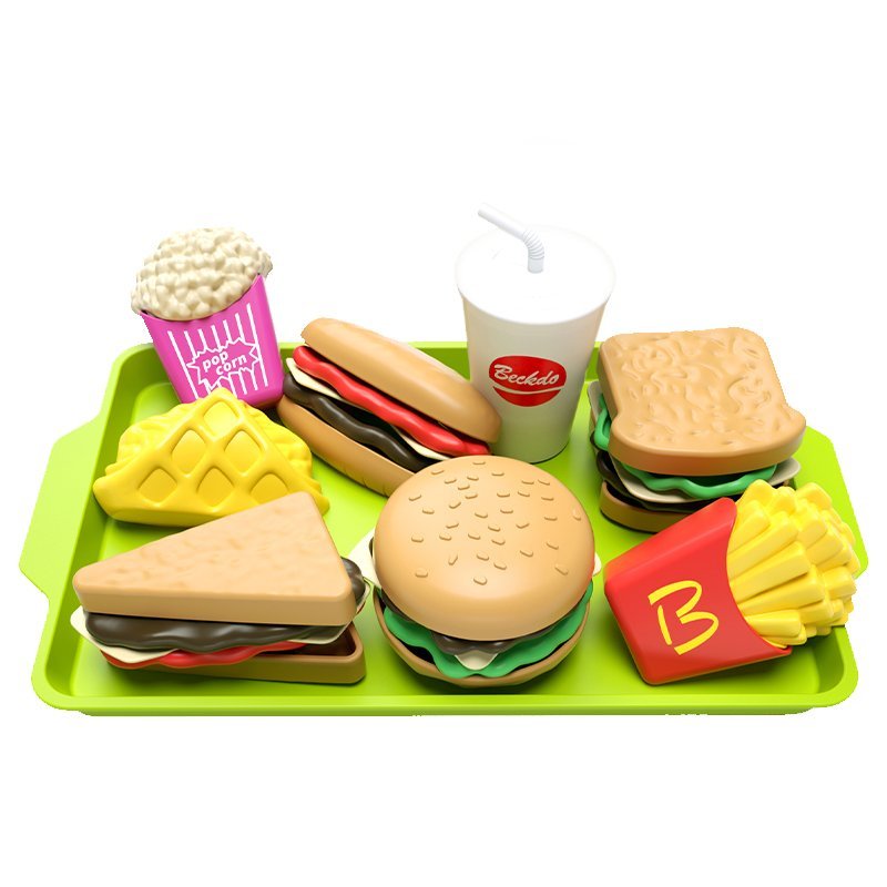 Mini Burger Set Kids Simulation Fast Food Toy Hamburger Fries Coke Popcorn