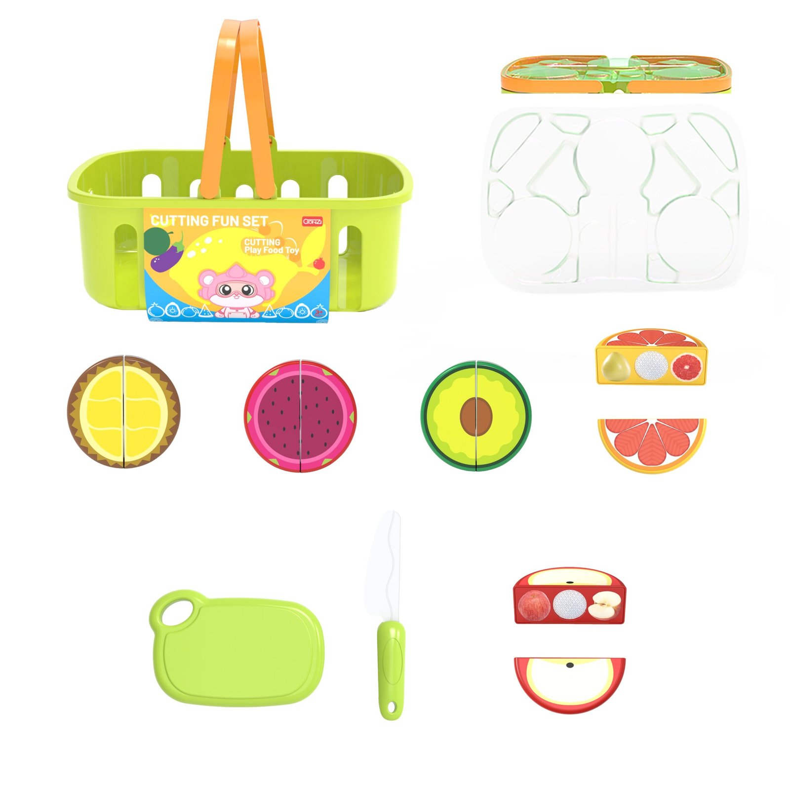 8Pcs Kids Cuttable Vegetable Play Set with Small Storage Basket