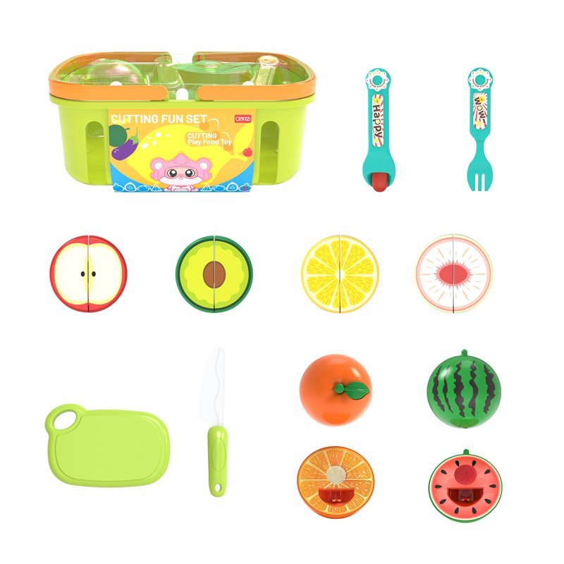 11Pcs Kids Cuttable Fruit Play Set Feeding Fruit Cutting Toy with Storage Basket