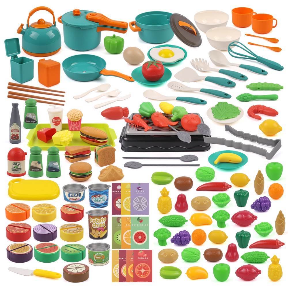129Pcs Mini Kitchen Cookware Playset Kids Pretend Cooking Toy for Boys Girls