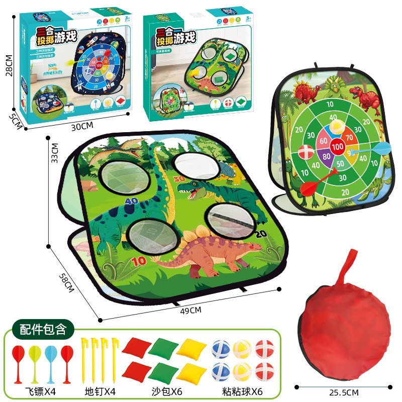 Dinosaur 3-in-1 Collapsible Basketball Dart Game Board