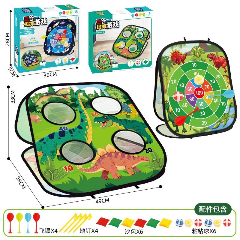 3-in-1 Dinosaur Foldable Basketball Dart Target
